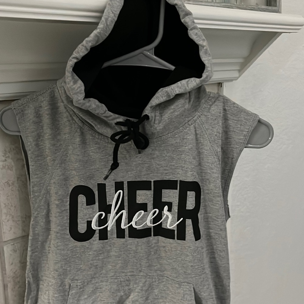 NWT Adult XS Cheer Crop Top Hoodie Tank Gray, Black, & White
